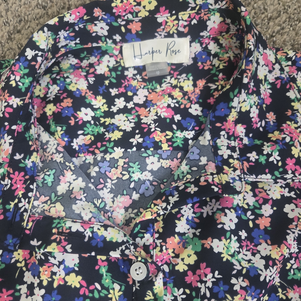 Floral Sleeveless Midi Dress - Navy with Multi-Color Blossoms - Picture 2 of 7